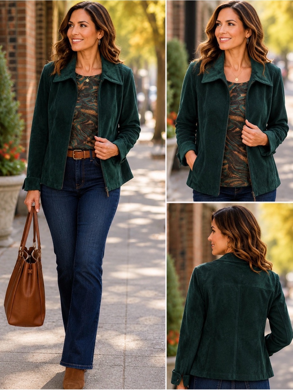 Dennis Basso Emerald Green Genuine Leather Jacket Size Large